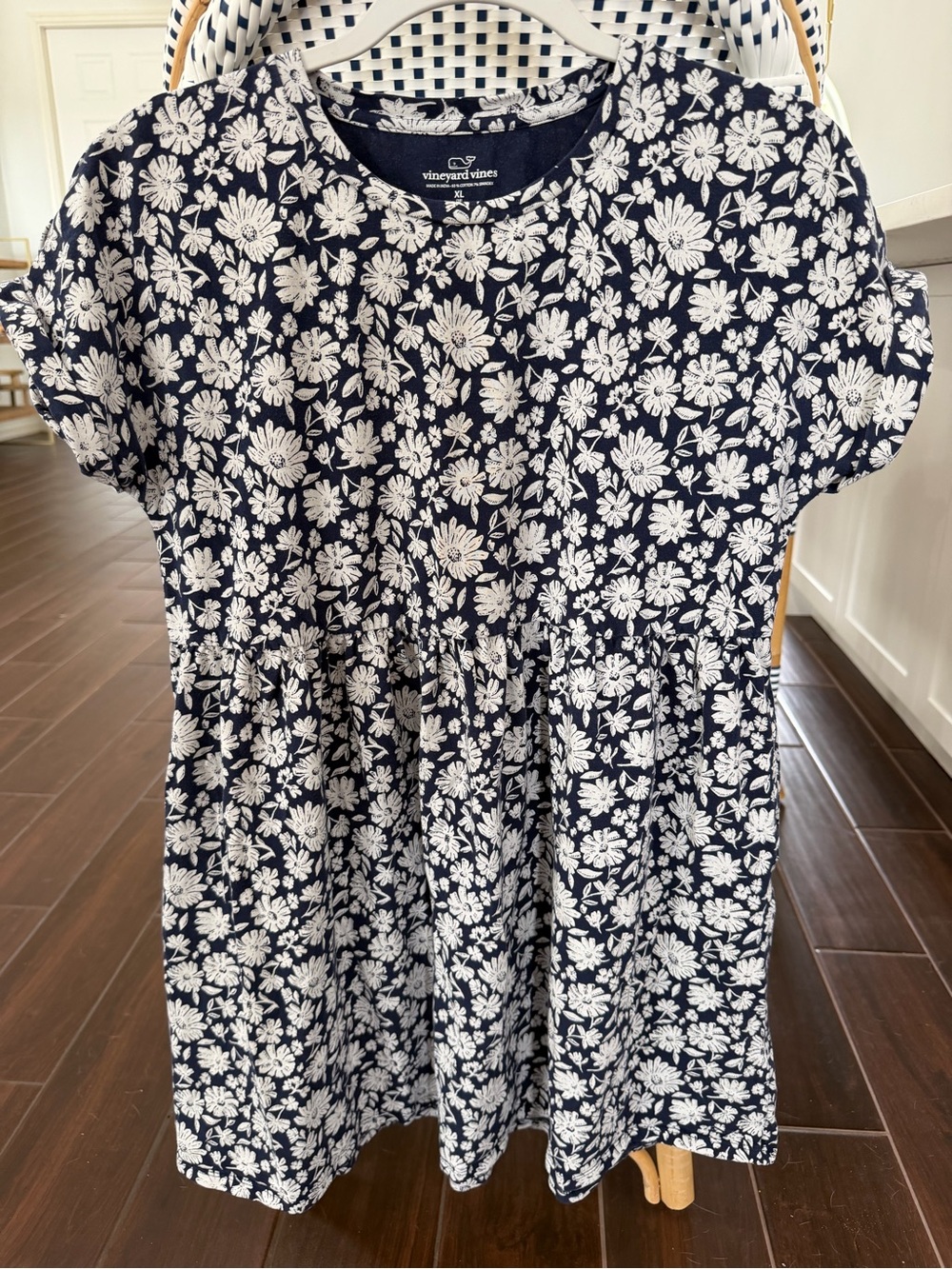 Vineyard Vines Girls Every Day Jersey Dress Navy Ivy Floral Daisy Pockets XL 16
